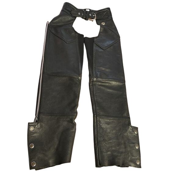 Harley Davidson Black Leather Riding Gear Chaps Zip Leg Women XS Made USA - Picture 1 of 14